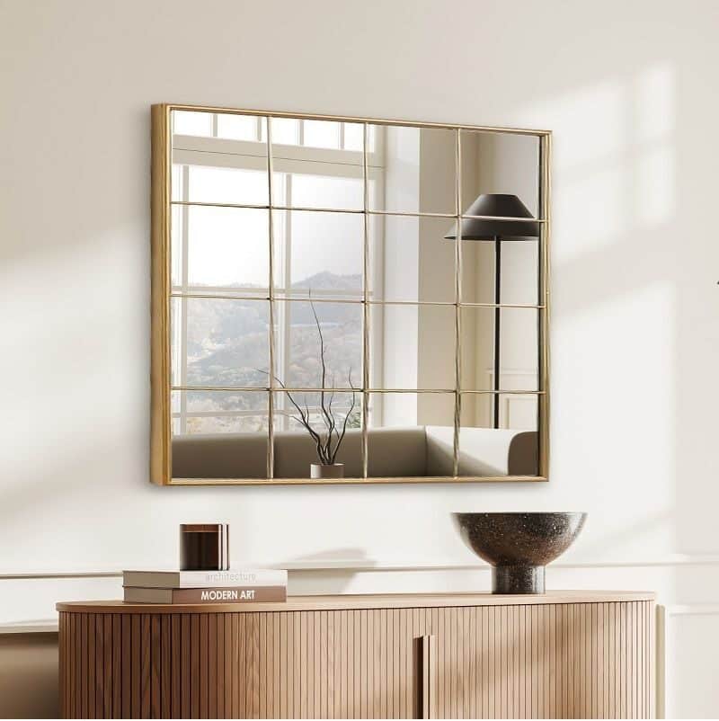 מראת קיר יוקרתית מסגרת אלומיניום ריבועים בצבע זהב