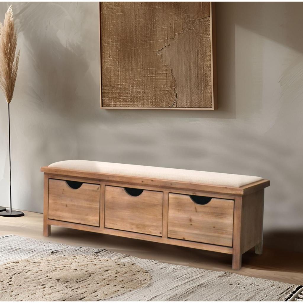 ספסל עשוי עץ בעיצוב יוקרתי בשילוב 3 מגירות