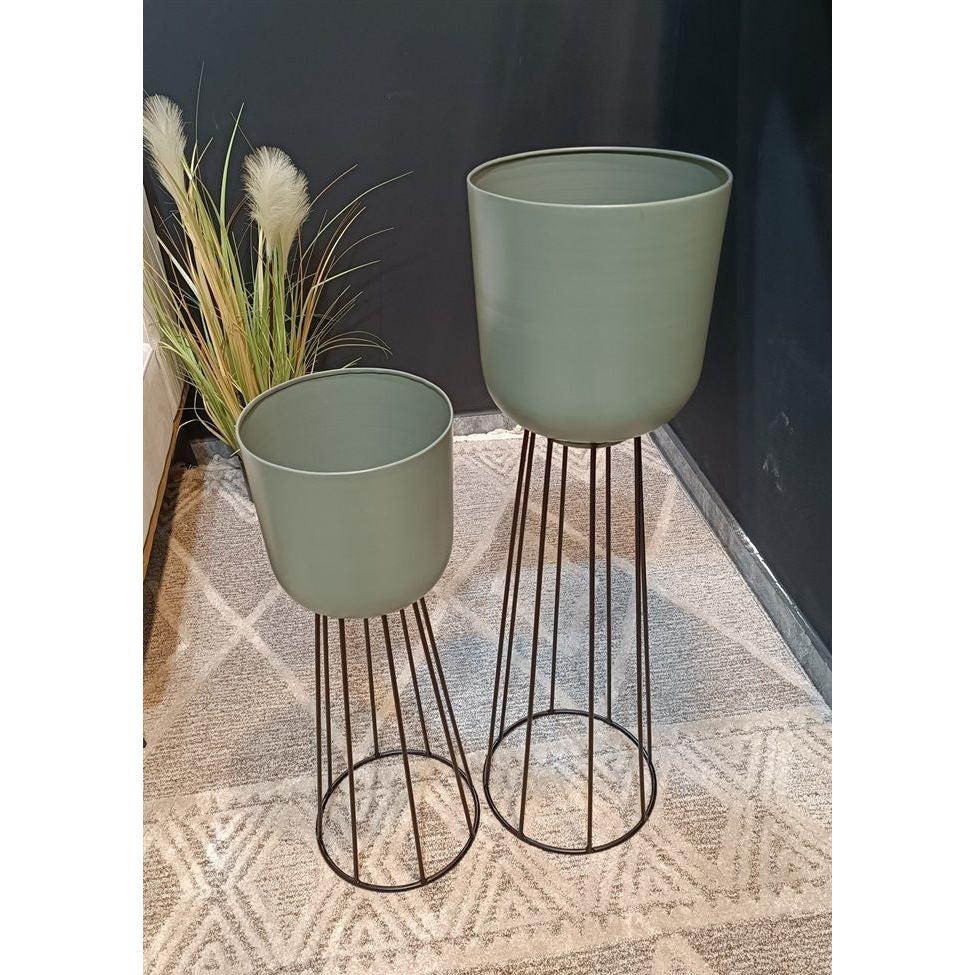 סט 2 מעמדים לעציצים בצבע טורקיז בשילוב רגלי מתכת שחורות