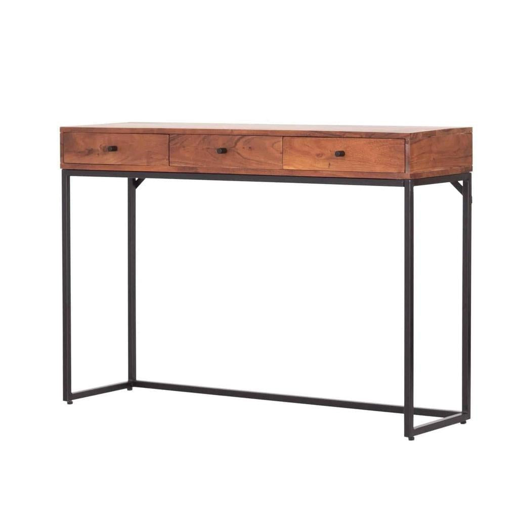 קונסולה עשויה עץ בשילוב 3 מגירות ורגלי מתכת 120X80X33 ס"מ