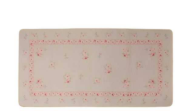 שטיח דגם טנסי עשוי בד בשילוב גומי מעוצב פרחים ורודים