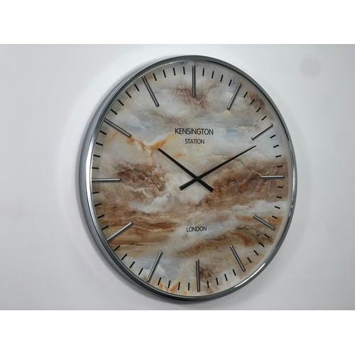 שעון קיר עשוי שיש מיוחד בשילוב מסגרת מתכת בצבע כסוף