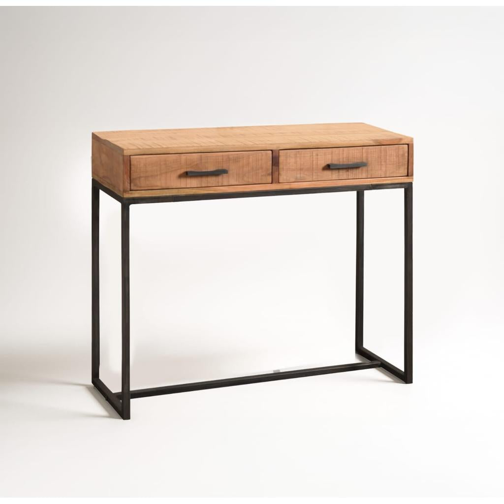 קונסולה דגם בורדו 2 מגירות עשויה עץ מלא בשילוב רגלי מתכת