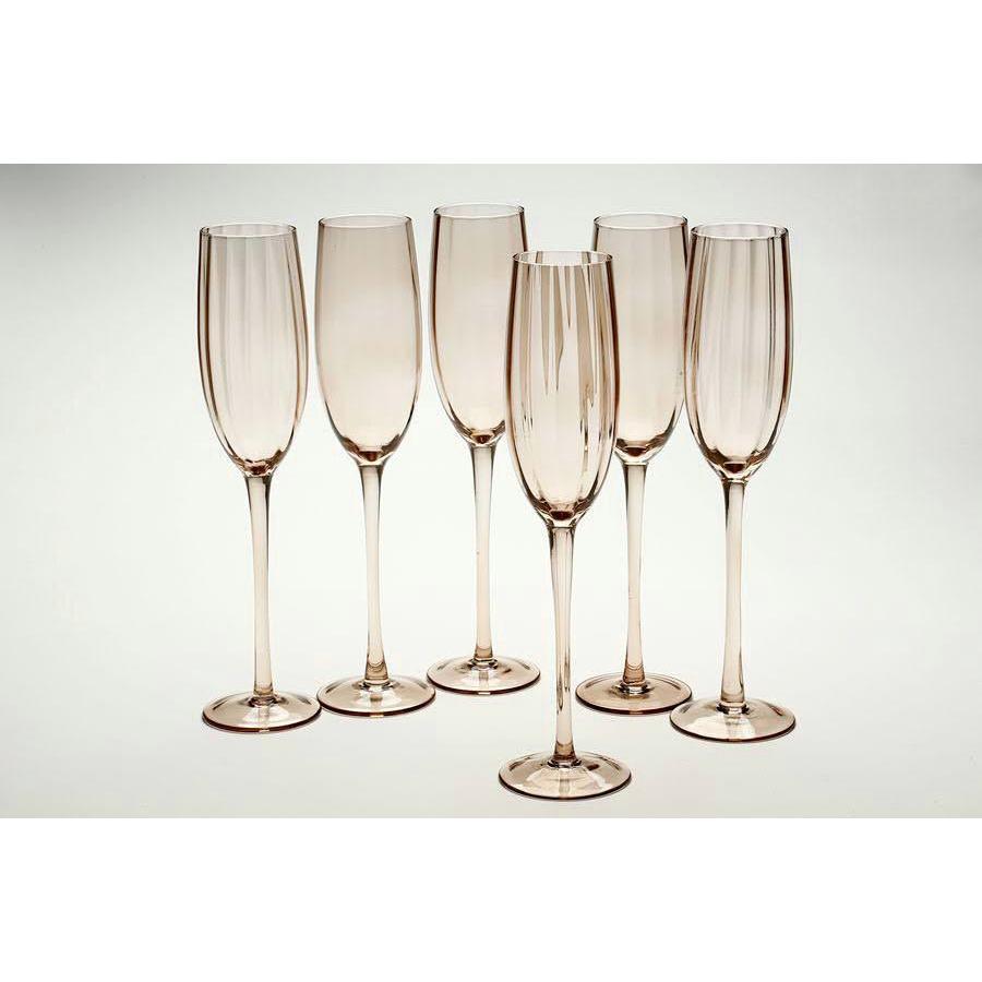 סט 6 כוסות גביעי שמפניה עשוי קריסטל אמבר בעיצוב פסים 260ML