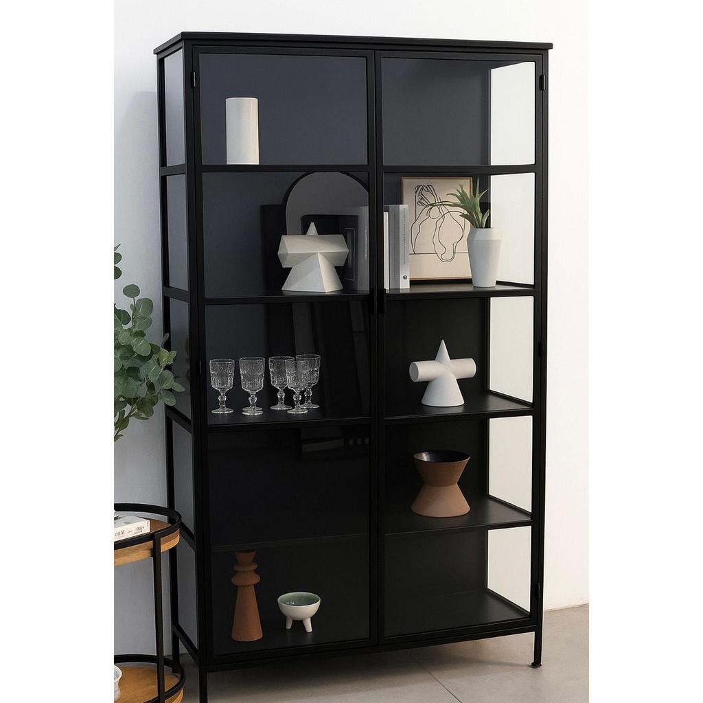 ויטרינה עשויה מתכת שחורה בשילוב דלתות זכוכית יוקרתית