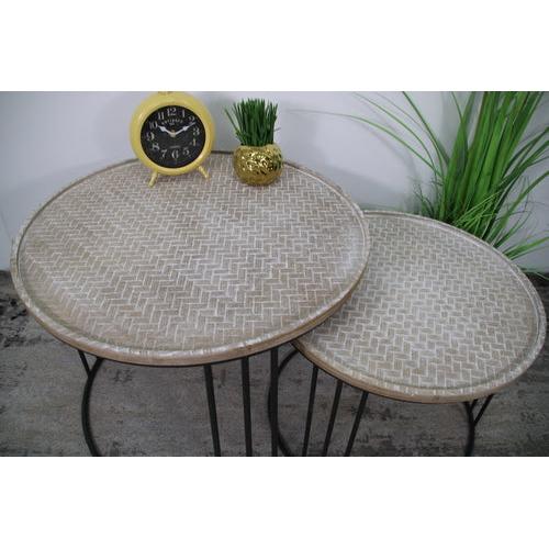 סט 2 שולחנות סלון עגולים פלטת עץ מיוחדת בשילוב רגלי מתכת - בי יוניק - עיצוב הבית