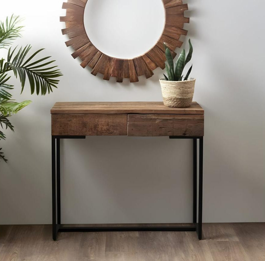 קונסולה דגם גרובי עשויה עץ מלא יוקרתי בשילוב 2 מגירות