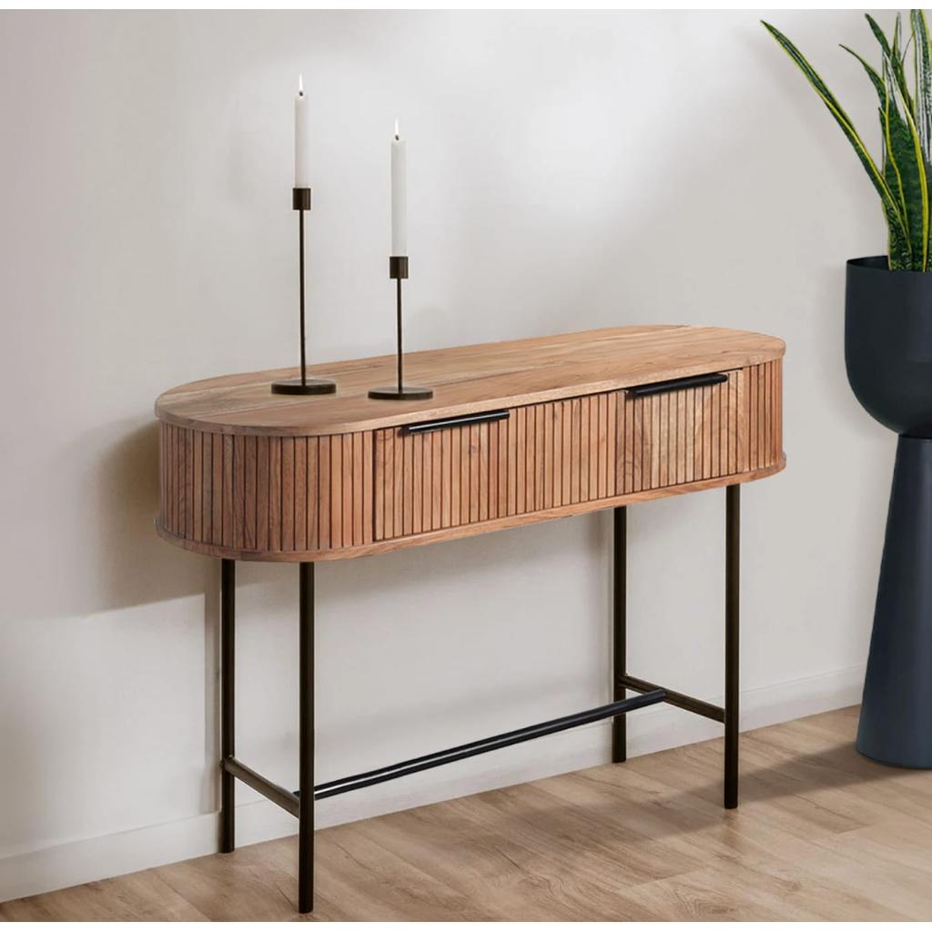קונסולה דגם קינגסטון עשויה עץ מלא יוקרתי בשילוב רגלי מתכת