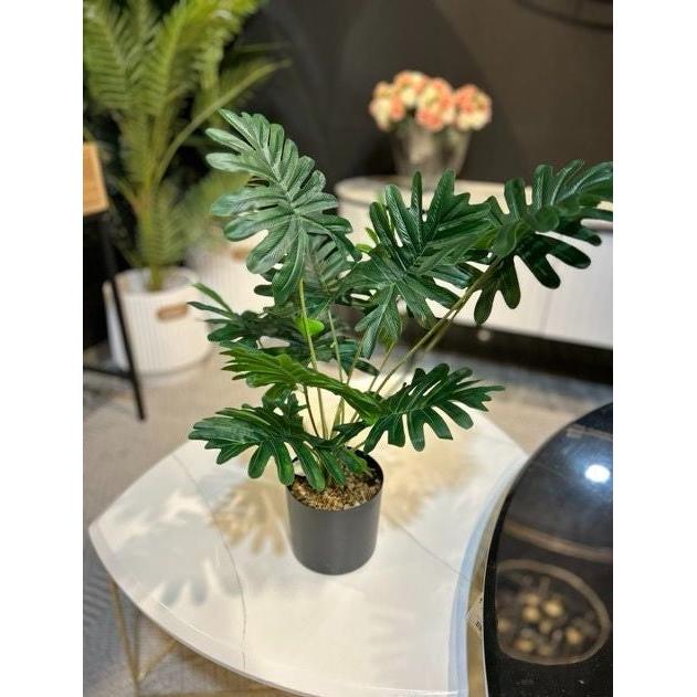 עציץ מלאכותי מעוצב עלים מרשימים בצבע ירוק 52CM