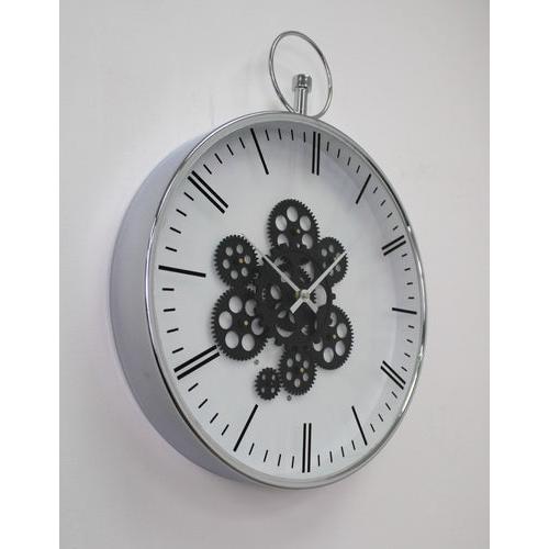 שעון קיר מעוצב גלגלי שיניים בצבע שחור בשילוב מסגרת כסף