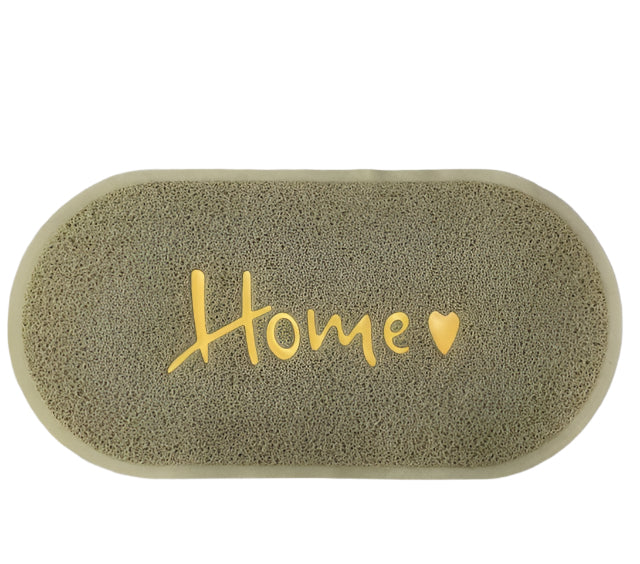 שטיח כניסה לבית דגם מורגן עשוי PVC בז' וכיתוב HOME זהב