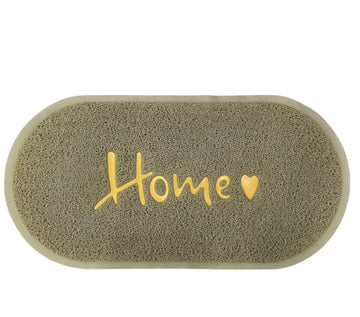 שטיח כניסה לבית דגם מורגן עשוי PVC בז' וכיתוב HOME זהב
