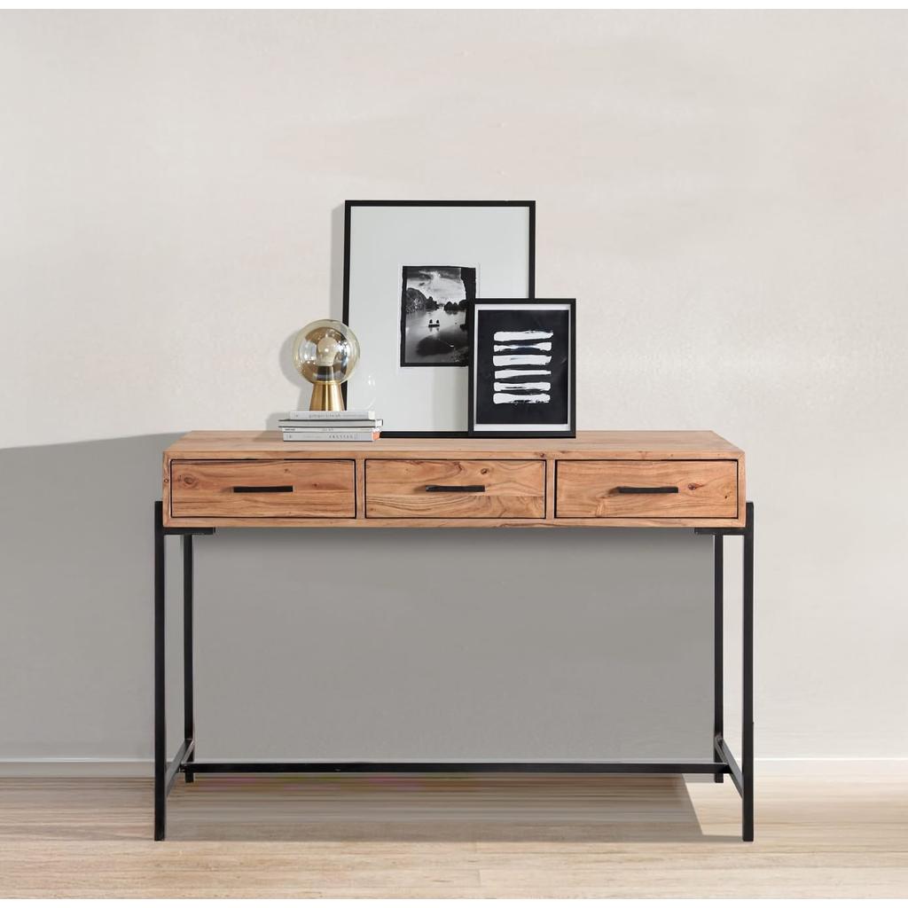 קונסולה דגם טוקסנה 3 מגירות עשויה עץ מלא בשילוב רגלי מתכת