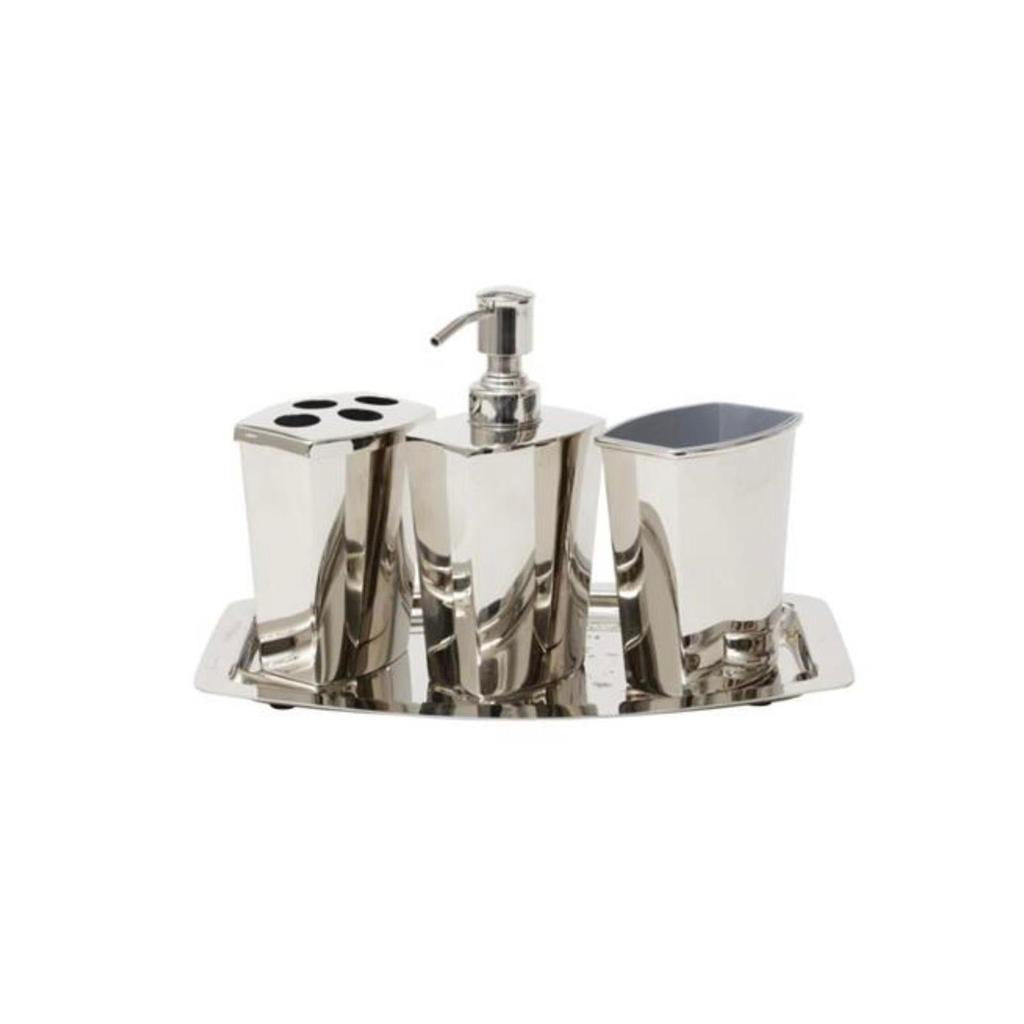 סט אמבטיה ומקלחת מעוצב 4 חלקים בצבע כסף