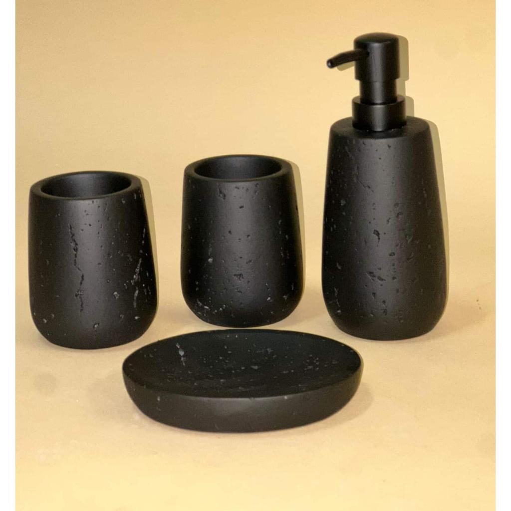 סט אמבטיה ומקלחת 4 חלקים עשוי קרמיקה בגוון שחור