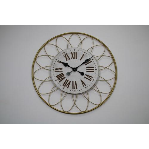 שעון קיר עשוי מתכת זהב בשילוב עץ בעיצוב מרשים