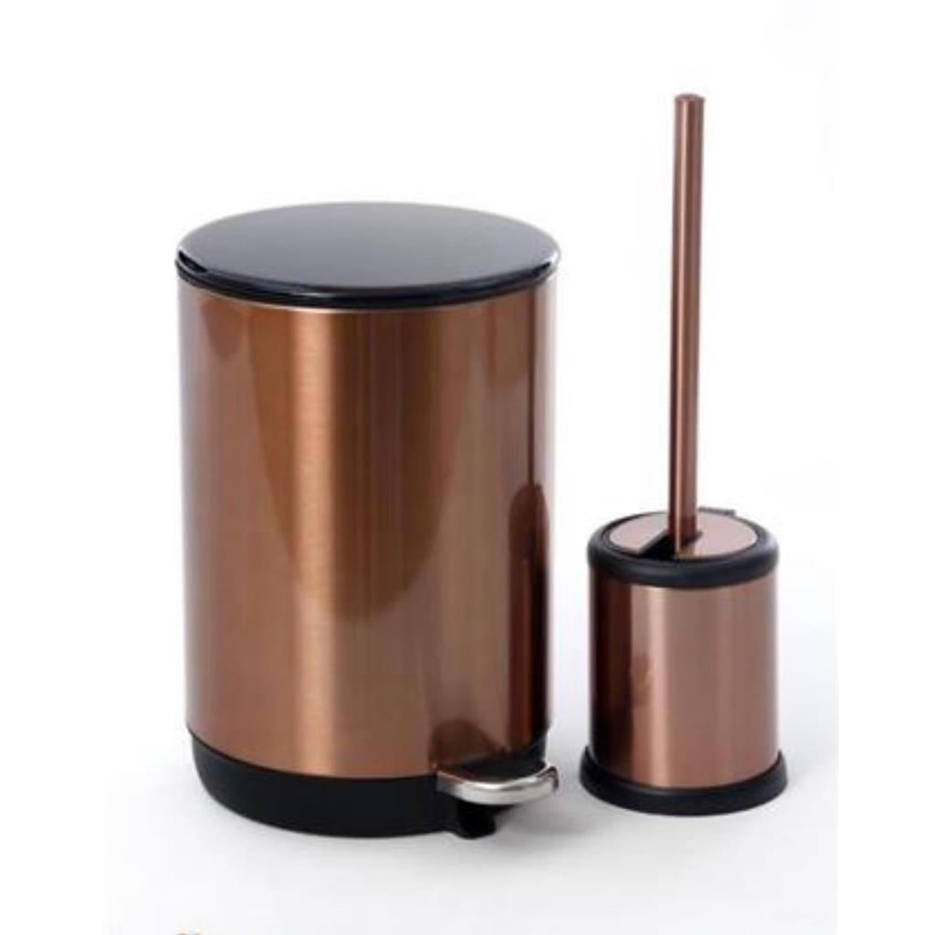 סט פח 5L ומברשת לשירותים בגוון רוז גולד ושחור