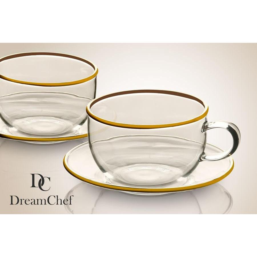 זוג ספלי תה זכוכית בשילוב תחתית מעוצבים פס זהב 80 מ"ל - בי יוניק - עיצוב הבית