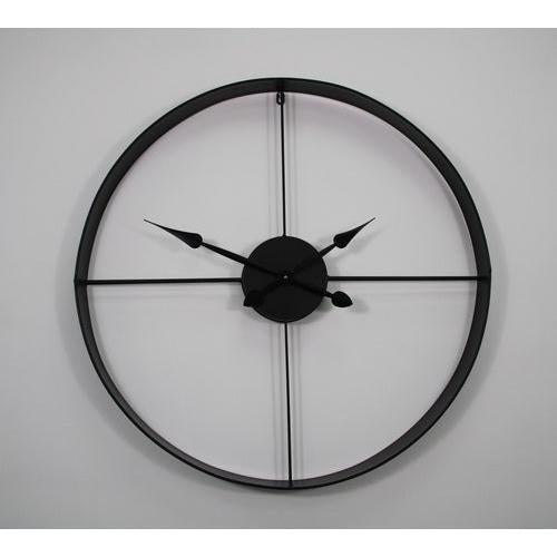 שעון קיר עגול עשוי מתכת מרשימה בצבע שחור