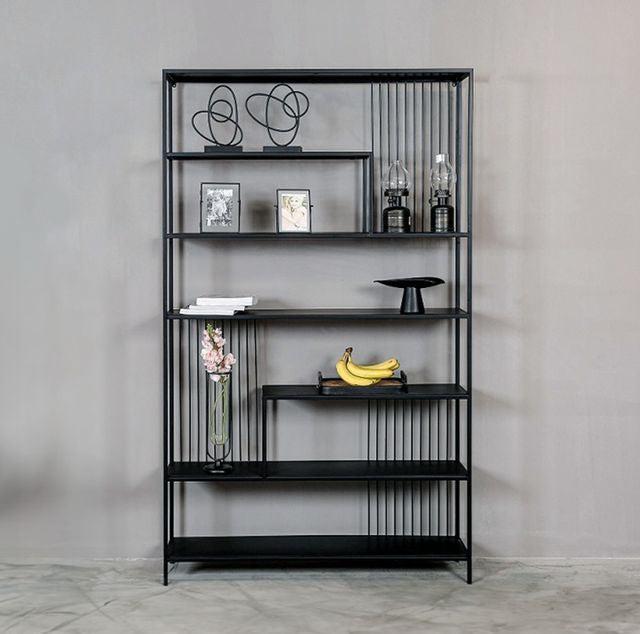 נישת מידוף כוננית מדפים עשויה ברזל ופסים בצבע שחור