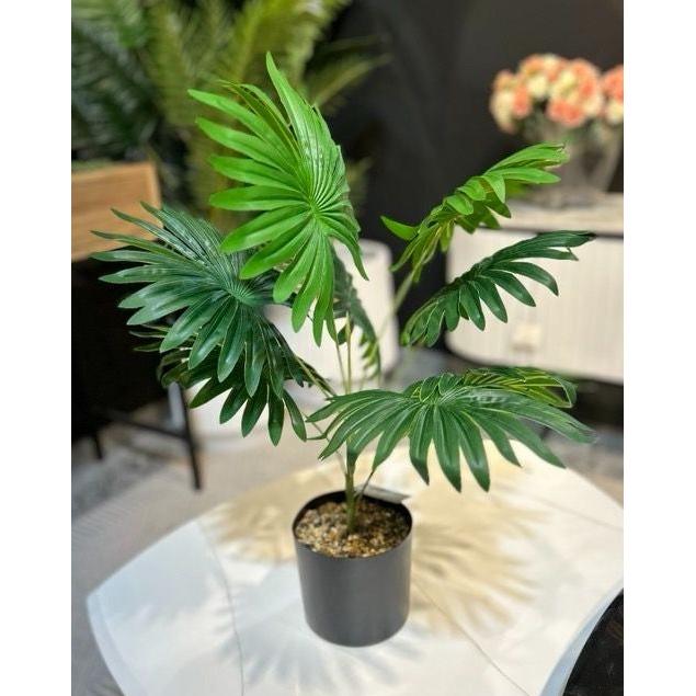 עציץ מלאכותי מעוצב עלים מיוחדים בצבע ירוק 53CM