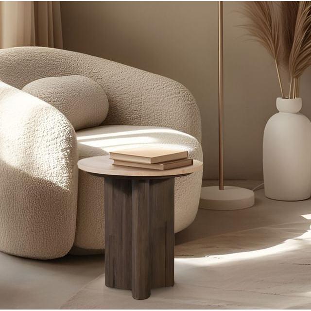 שולחן צד דגם סידני מעוצב פלטת טרוונטין בשילוב 3 רגלי עץ