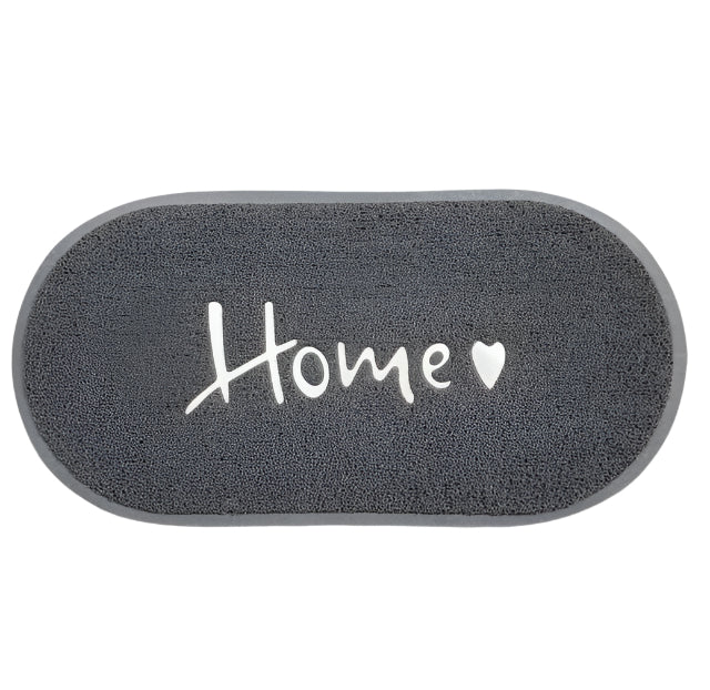 שטיח כניסה לבית דגם מורגן עשוי PVC אפור וכיתוב HOME לבן