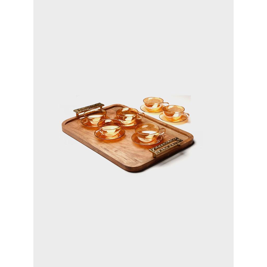 סט תה 13 חלקים 6 ספלי תה זכוכית אייבורי 220ml + מגש 55X36X5.5CM