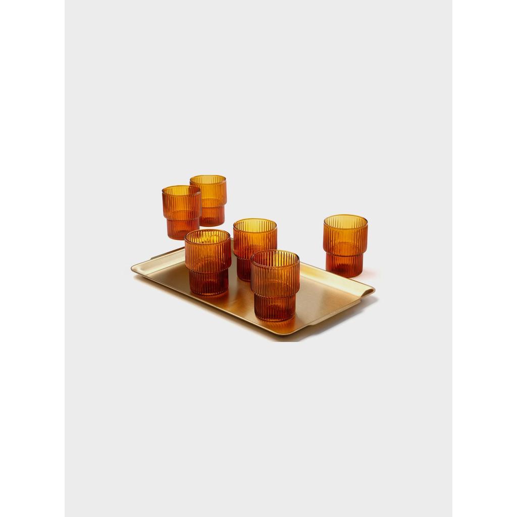 סט קפה/תה 7 חלקים 6 כוסות זכוכית אייבורי 320ml + מגש 40X24X1.5