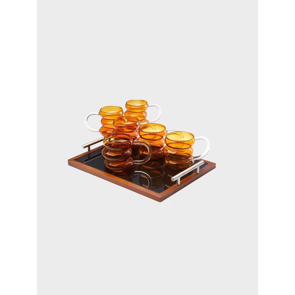 סט קפה/תה 7 חלקים סט 6 מאגים זכוכית אייבורי 450ml+ מגש 38X28X4.5