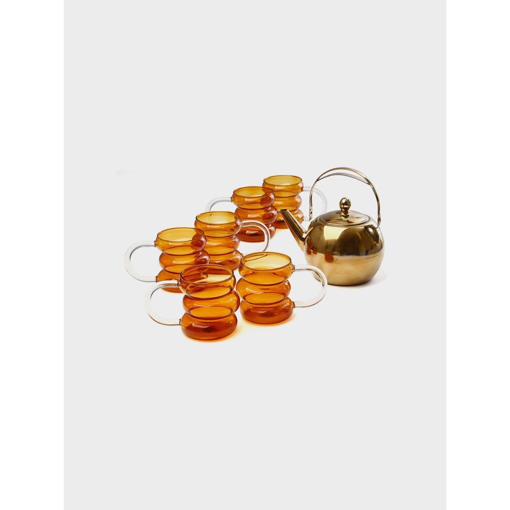 סט קפה/תה 7 חלקים 6 מאגים זכוכית אייבורי 450ml + קומקום 1500 מ"ל