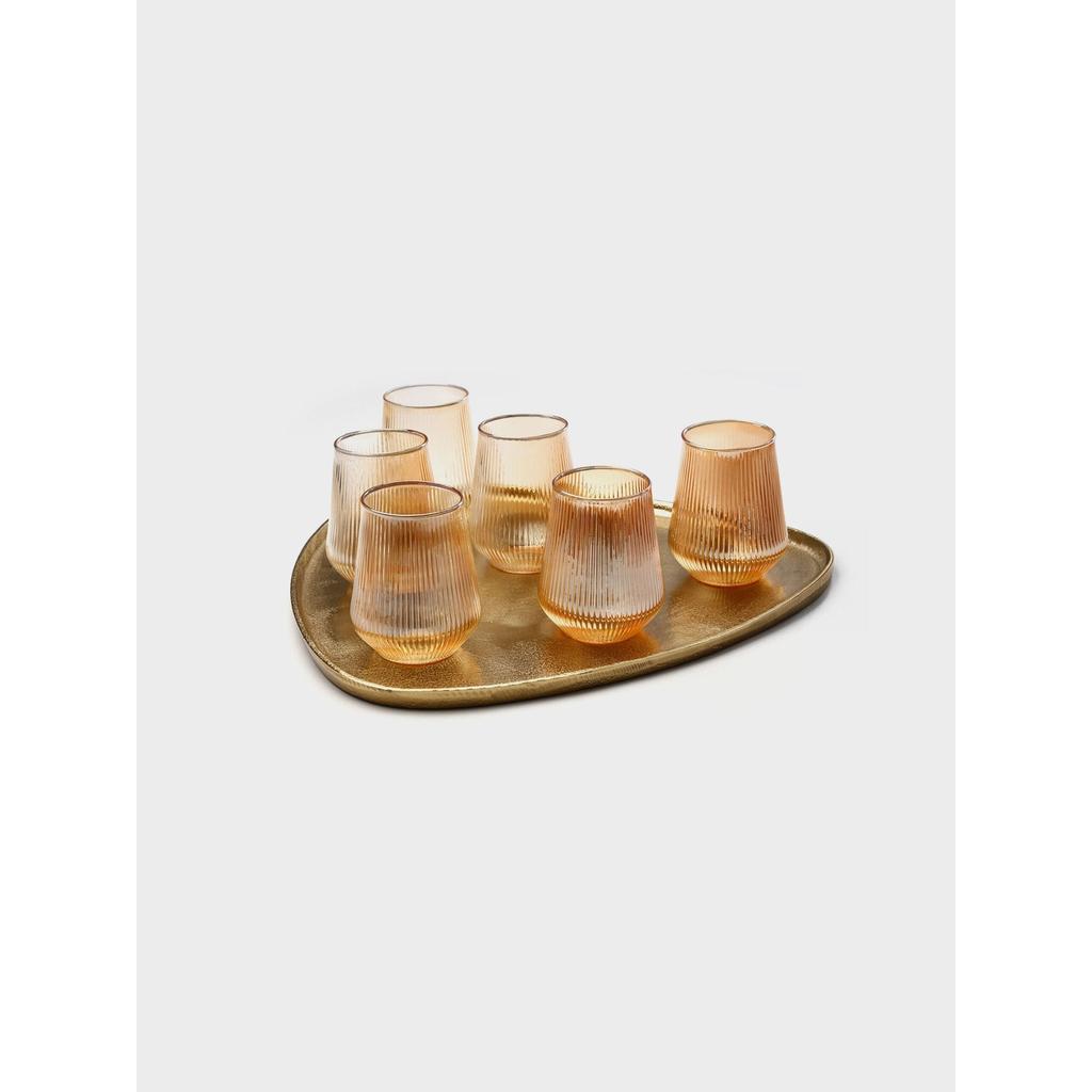 סט קפה/תה 7 חלקים 6 כוסות זכוכית אייבורי 450ml + מגש 41X41X1.5