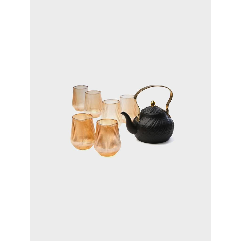 סט קפה/תה 7 חלקים סט 6 כוסות זכוכית אייבורי 450ml קומקום 1400 מ"ל