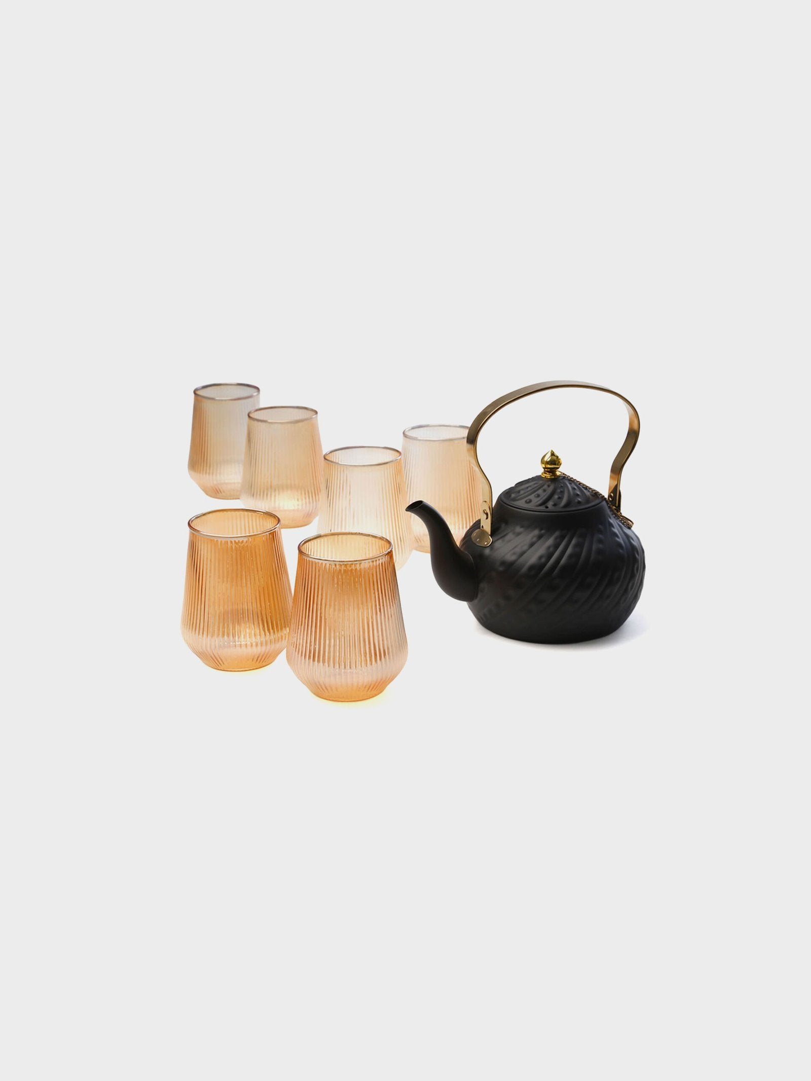סט קפה/תה 7 חלקים סט 6 כוסות זכוכית אייבורי 450ml קומקום 1400 מ"ל
