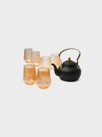 סט קפה/תה 7 חלקים סט 6 כוסות זכוכית אייבורי 450ml קומקום 1400 מ"ל