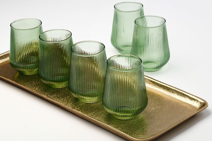 סט קפה/תה 7 חלקים 6 כוסות זכוכית אייבורי 450ml + מגש 2X20.5X21