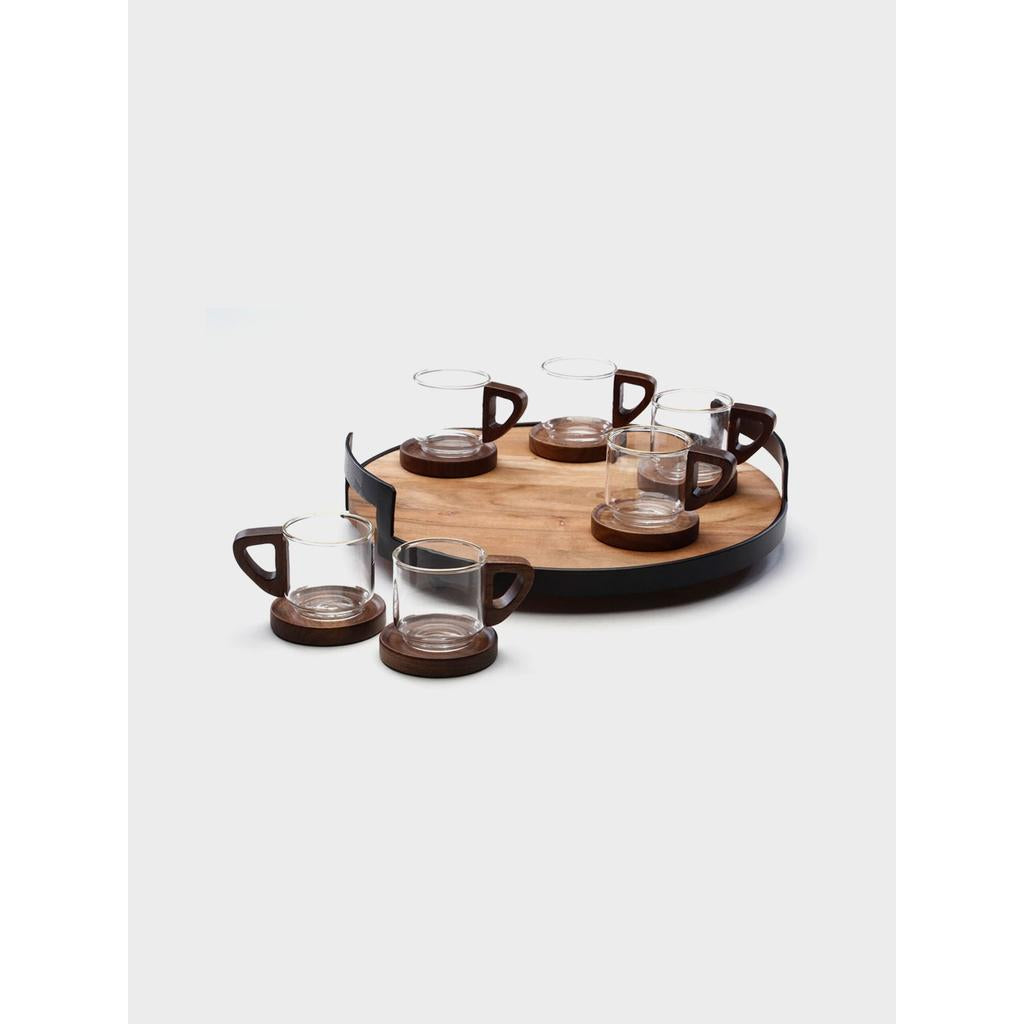 סט 6 ספלי קפה זכוכית 90ml עם תחתיות עץ 210661x3 + מגש 30x30x5 212168 90ml 30x30x5