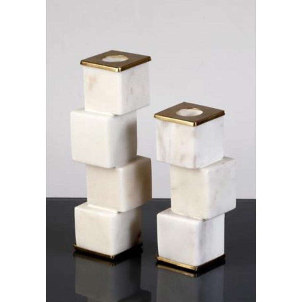 זוג פמוטים עשויים שיש לבן בשילוב זהב יוקרתי 13X6X4 ס"מ