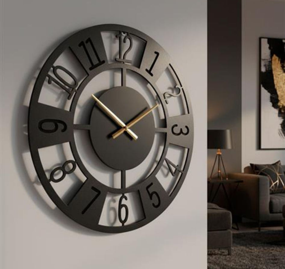 שעון קיר בעיצוב מרשים בצבע שחור 60X60X3.5 ס"מ