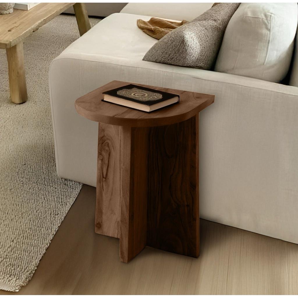 שולחן צד עשוי עץ חום טבעי מעוצב רגל ישרה מרשימה