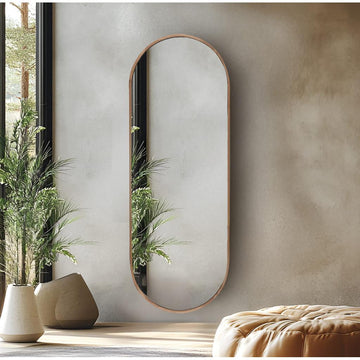 מראת קיר אובלית מעוצבת מסגרת עץ טבעי יוקרתי 120X60 ס"מ