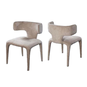 כיסא אוכל עשוי קטיפה יוקרתית בצבע בז' 