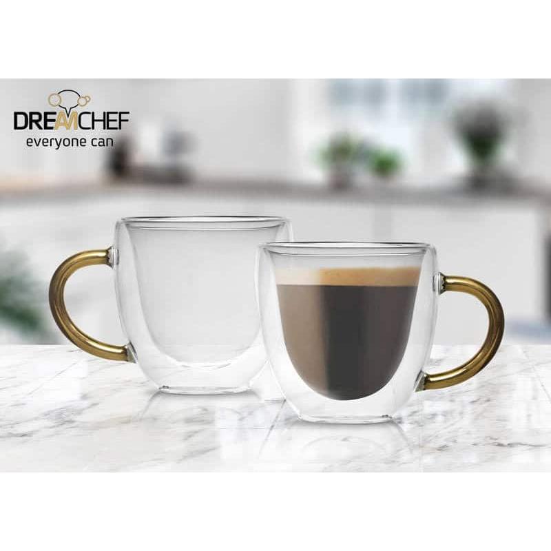 זוג מאגים DreamChef זכוכית שכבה כפולה ידית זהב 80ml
