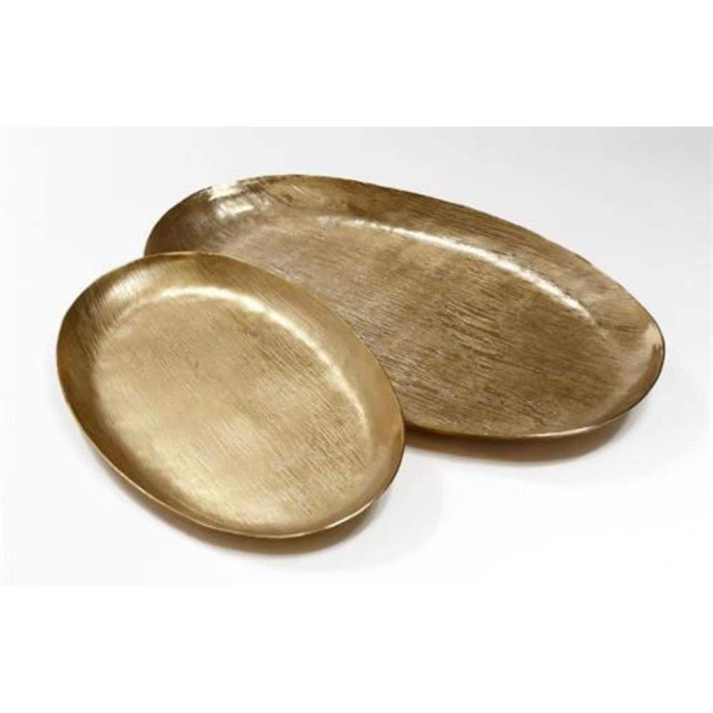 זוג מגשים אובליים עשויים BRASS בצבע זהב מיוחד 42X24X3 ס"מ