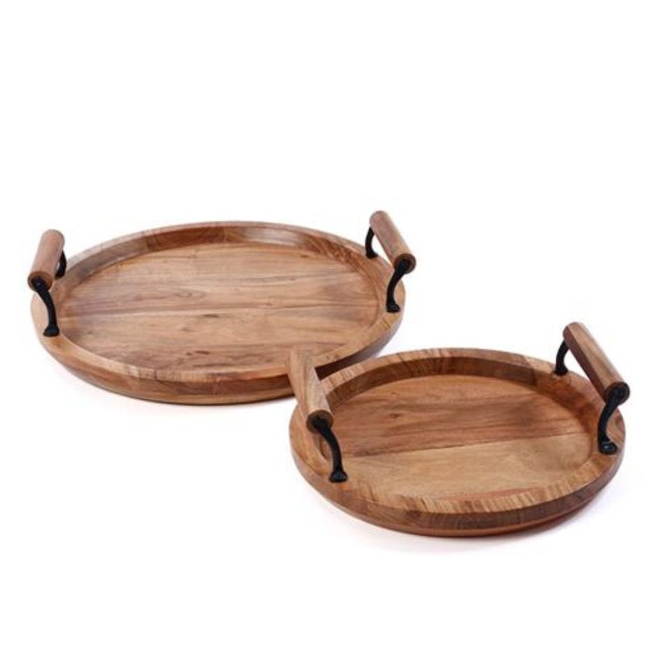 סט 2 מגשים עגולים עשויים עץ בעיצוב מיוחד 