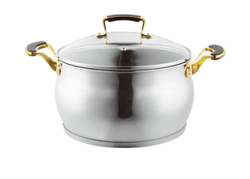 סיר נירוסטה בציפוי נון סטיק בצבע כסף וידיות זהב 9.8L