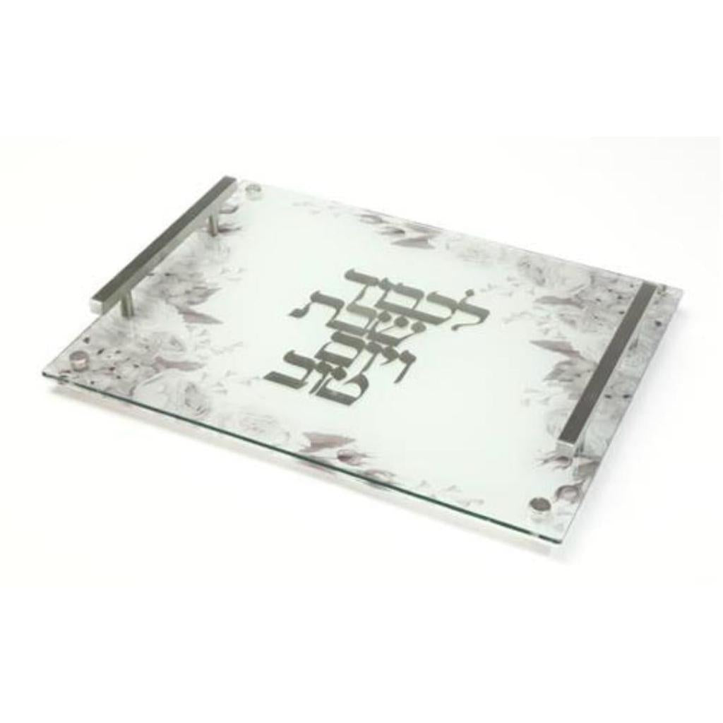 מגש שבת עשוי אקריליק בעיצוב מרשים בשילוב ידיות כסף