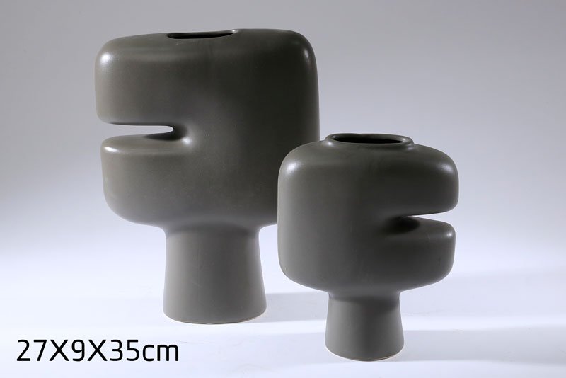 וואזה קרמיקה בגודל 27X9X35 בצבע אפור מט