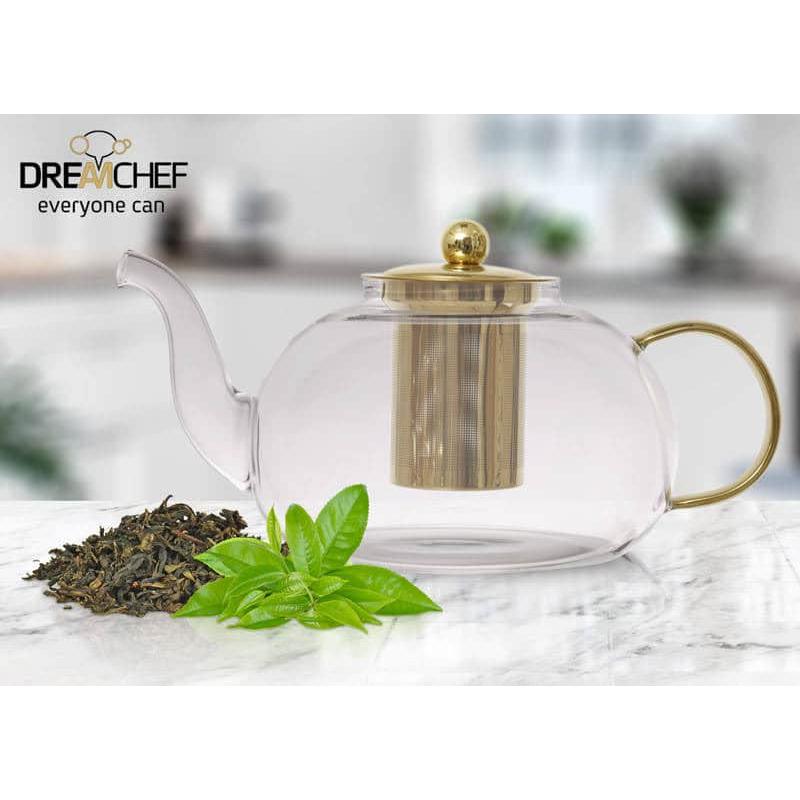 קומקום זכוכית דגם DreamChef ושילוב ידית זהב 1800ml