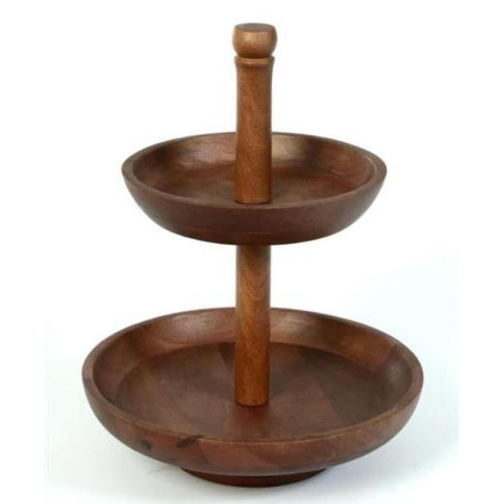 כלי הגשה מעוצב 2 קומות עשוי עץ מנגו חום 31X31X41